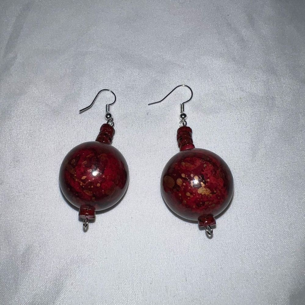 Vintage Hand Painted Bead Earrings